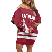 Custom Latvia Hockey Family Matching Off Shoulder Short Dress and Hawaiian Shirt Latvija Latvija