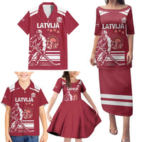 Custom Latvia Hockey Family Matching Puletasi and Hawaiian Shirt Latvija Latvija