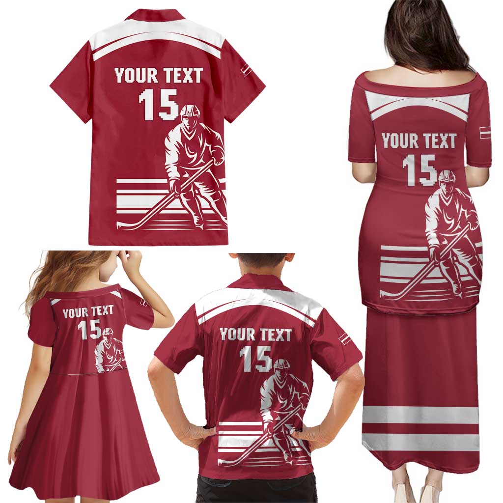 Custom Latvia Hockey Family Matching Puletasi and Hawaiian Shirt Latvija Latvija