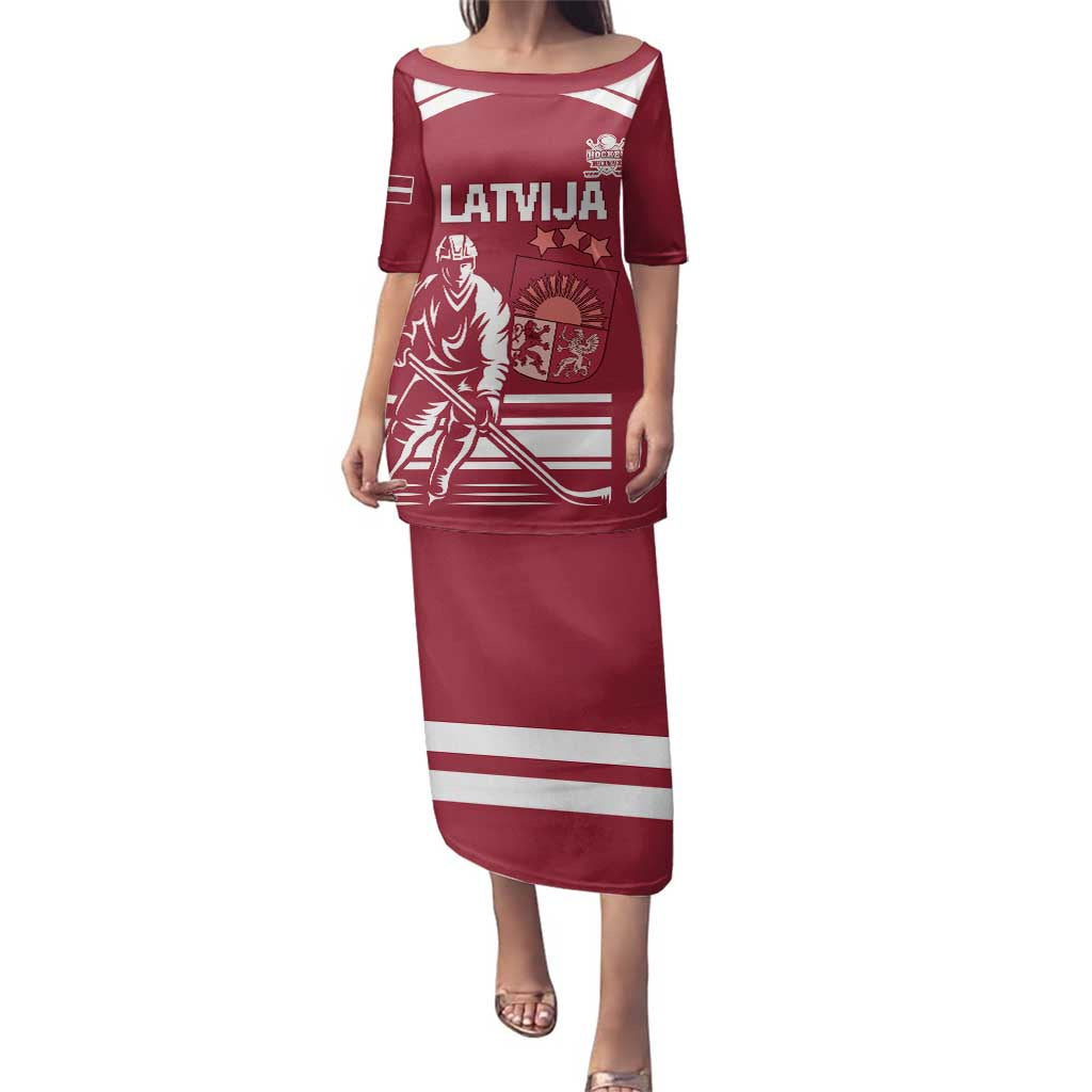 Custom Latvia Hockey Family Matching Puletasi and Hawaiian Shirt Latvija Latvija