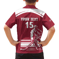 Custom Latvia Hockey Family Matching Short Sleeve Bodycon Dress and Hawaiian Shirt Latvija Latvija