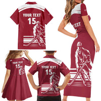 Custom Latvia Hockey Family Matching Short Sleeve Bodycon Dress and Hawaiian Shirt Latvija Latvija