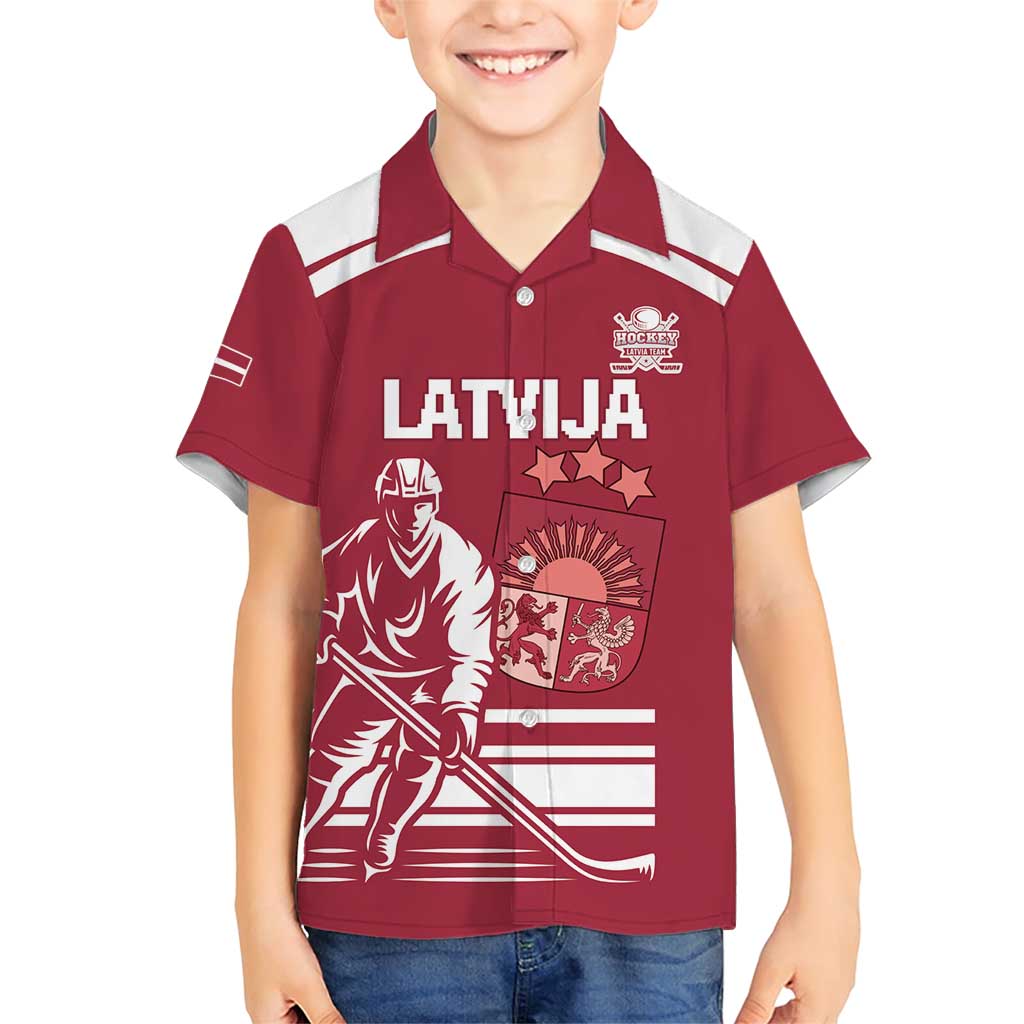 Custom Latvia Hockey Family Matching Short Sleeve Bodycon Dress and Hawaiian Shirt Latvija Latvija