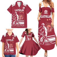 Custom Latvia Hockey Family Matching Summer Maxi Dress and Hawaiian Shirt Latvija Latvija