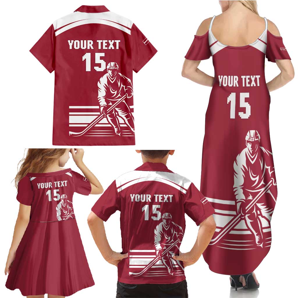 Custom Latvia Hockey Family Matching Summer Maxi Dress and Hawaiian Shirt Latvija Latvija