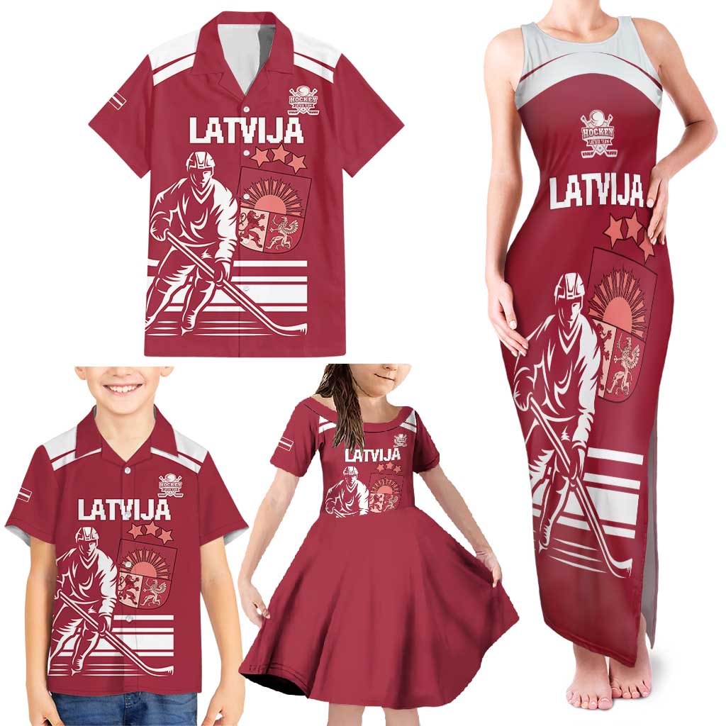 Custom Latvia Hockey Family Matching Tank Maxi Dress and Hawaiian Shirt Latvija Latvija