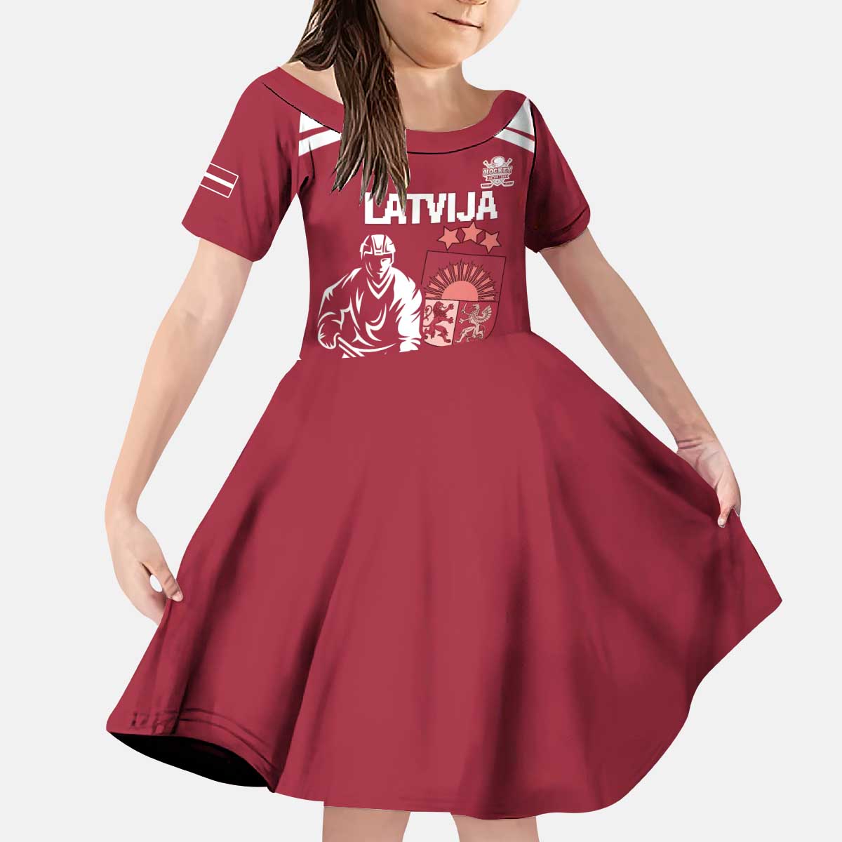 Custom Latvia Hockey Kid Short Sleeve Dress Latvija Latvija