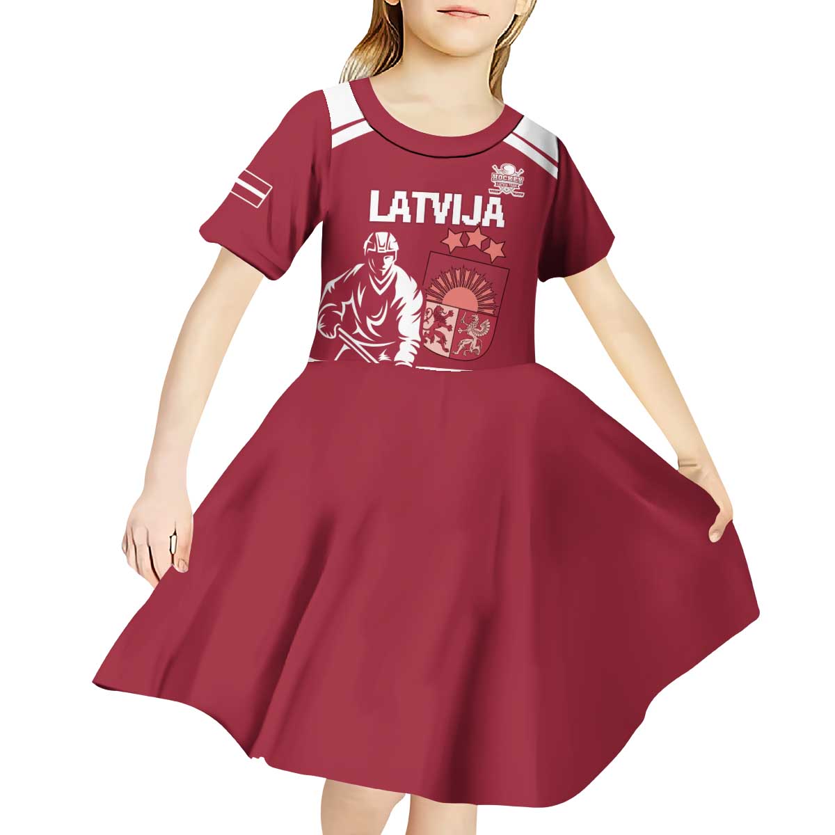 Custom Latvia Hockey Kid Short Sleeve Dress Latvija Latvija