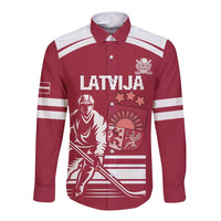 Custom Latvia Hockey Long Sleeve Button Shirt Latvija Latvija