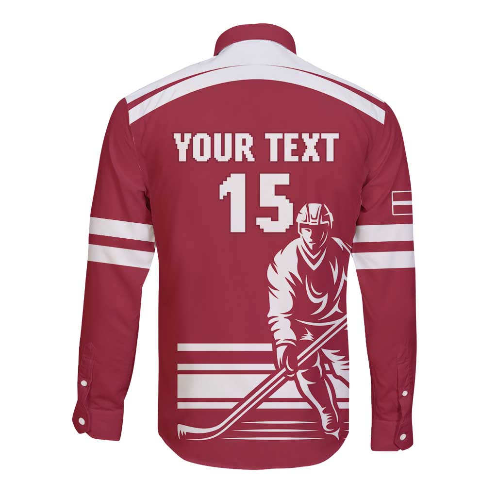 Custom Latvia Hockey Long Sleeve Button Shirt Latvija Latvija