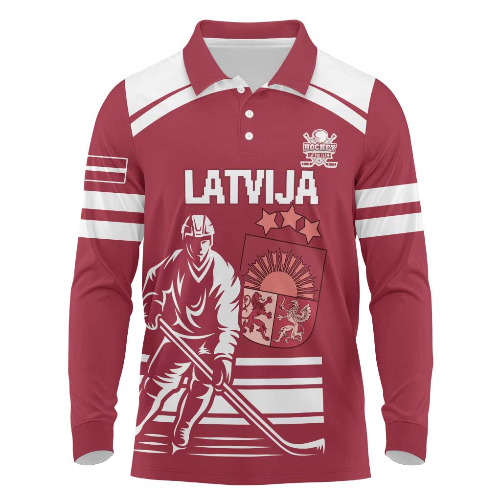 Custom Latvia Hockey Long Sleeve Polo Shirt Latvija Latvija
