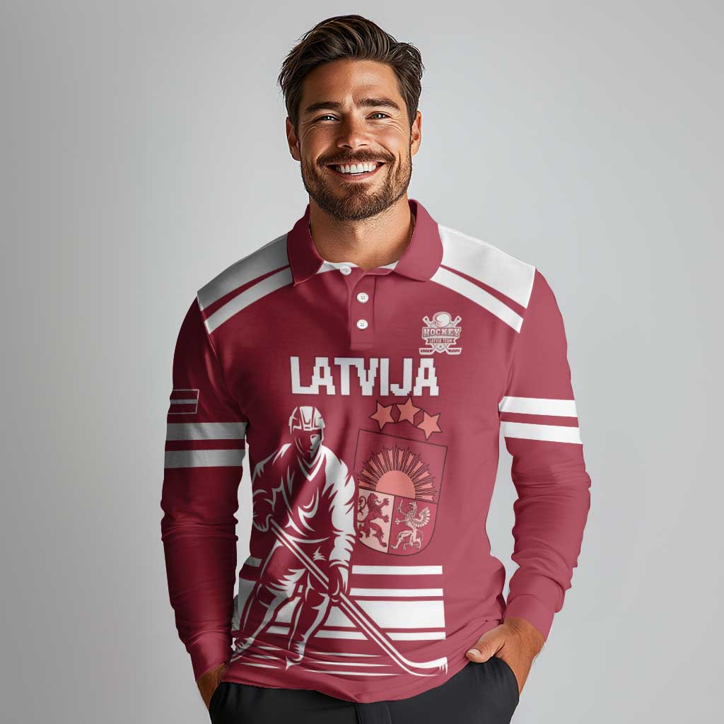 Custom Latvia Hockey Long Sleeve Polo Shirt Latvija Latvija