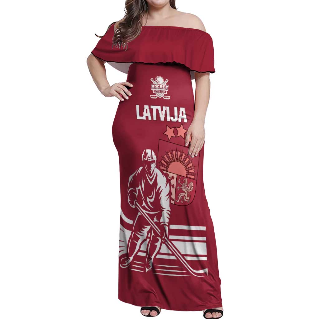 Custom Latvia Hockey Off Shoulder Maxi Dress Latvija Latvija