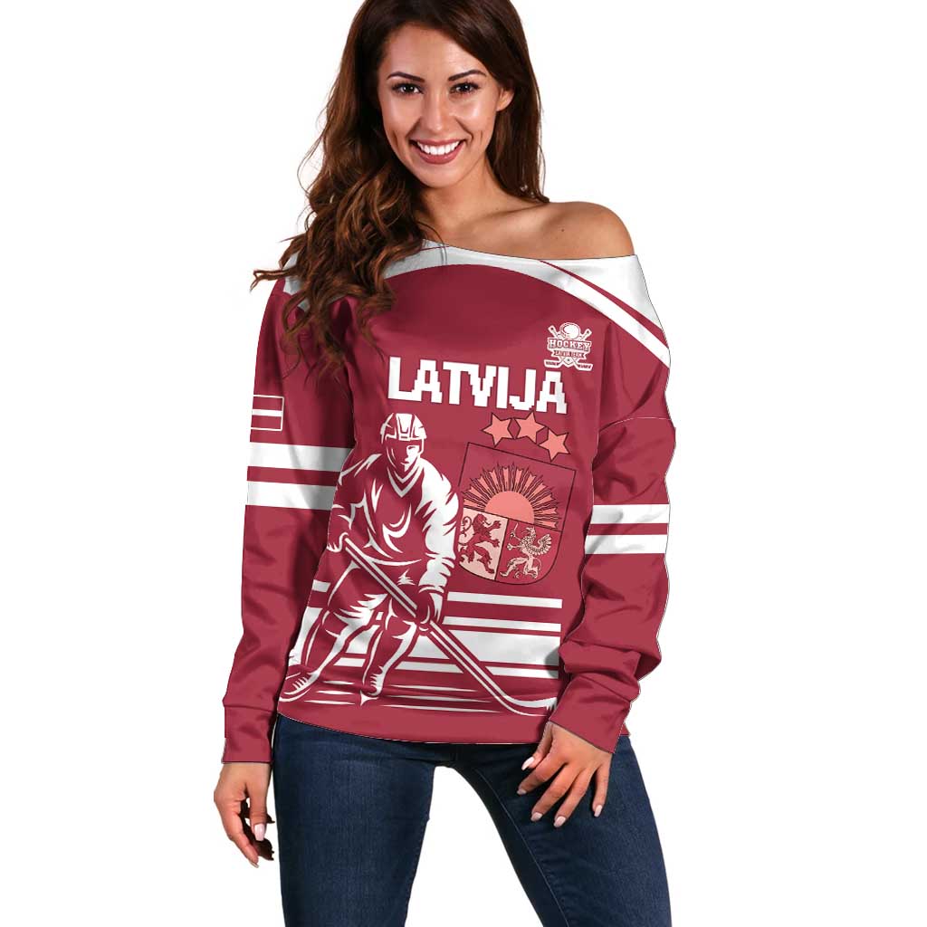 Custom Latvia Hockey Off Shoulder Sweater Latvija Latvija