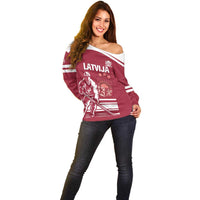 Custom Latvia Hockey Off Shoulder Sweater Latvija Latvija