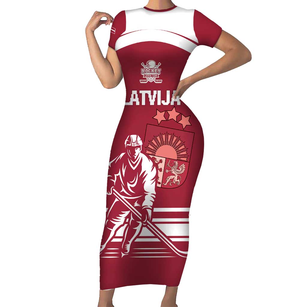 Custom Latvia Hockey Short Sleeve Bodycon Dress Latvija Latvija