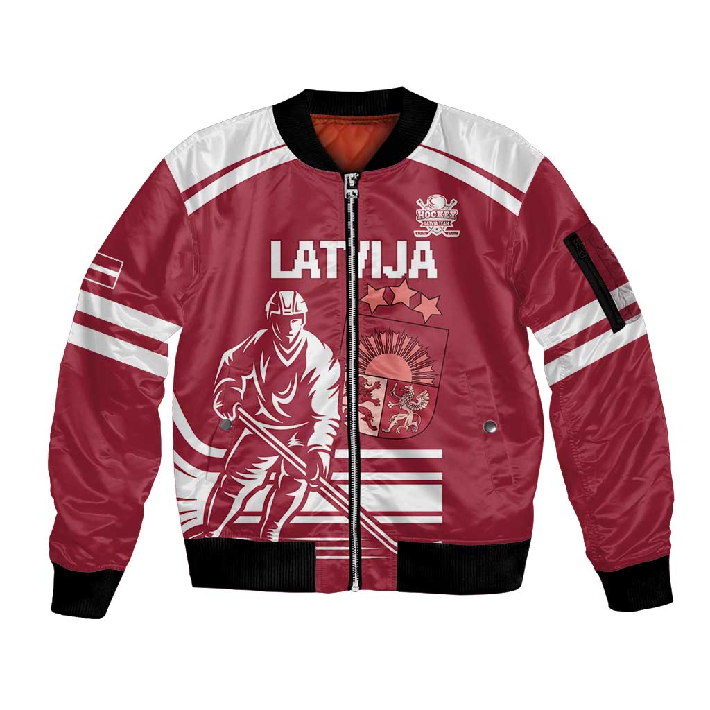 Custom Latvia Hockey Sleeve Zip Bomber Jacket Latvija Latvija