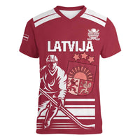 Custom Latvia Hockey Women V-Neck T-Shirt Latvija Latvija