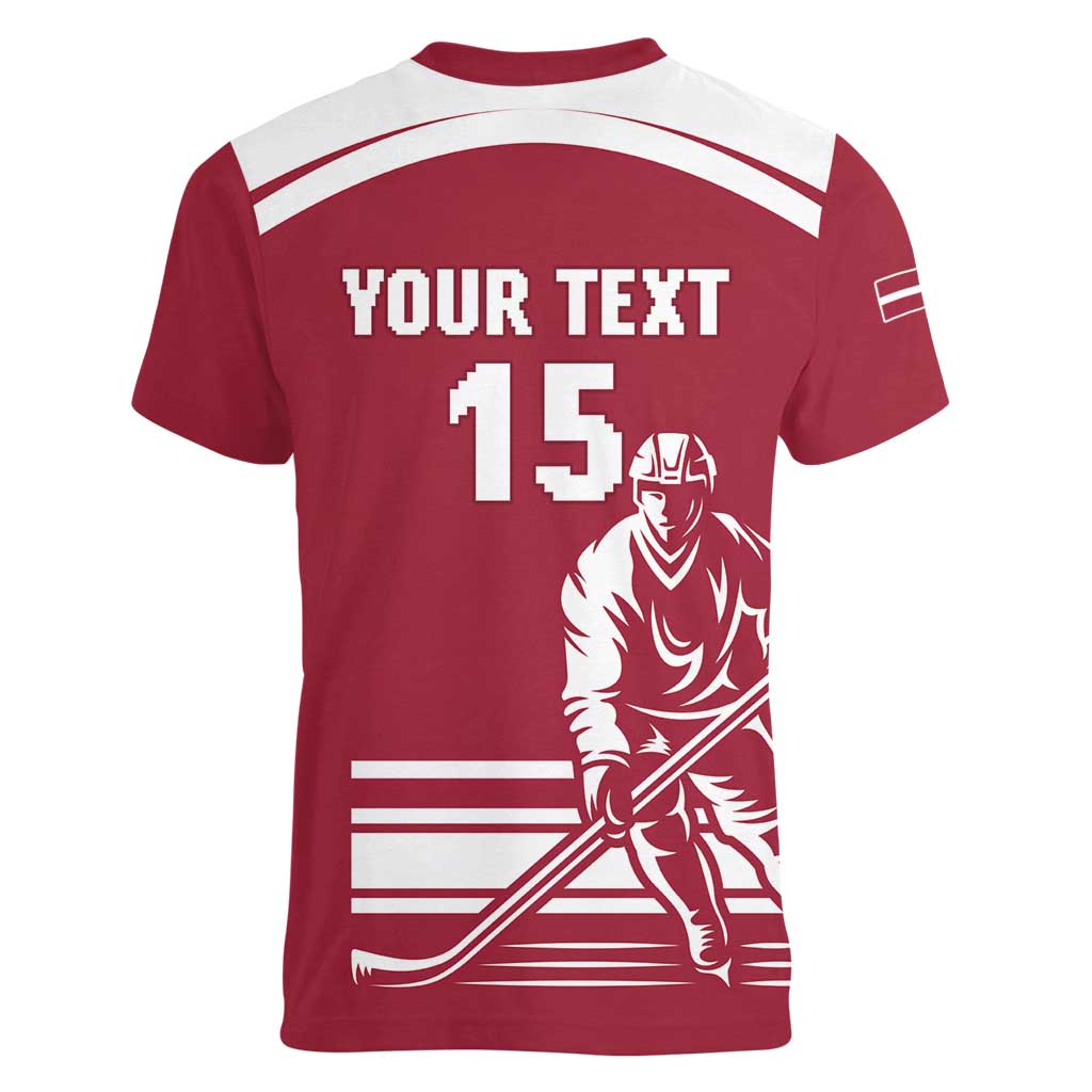 Custom Latvia Hockey Women V-Neck T-Shirt Latvija Latvija