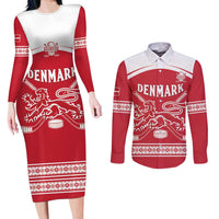 Custom Denmark Hockey Couples Matching Long Sleeve Bodycon Dress and Long Sleeve Button Shirt Come On Danish Lions