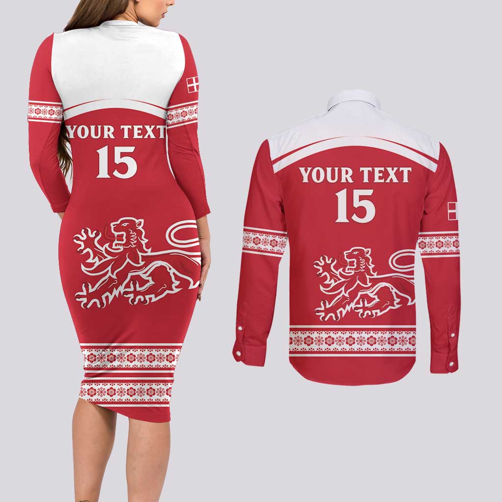 Custom Denmark Hockey Couples Matching Long Sleeve Bodycon Dress and Long Sleeve Button Shirt Come On Danish Lions