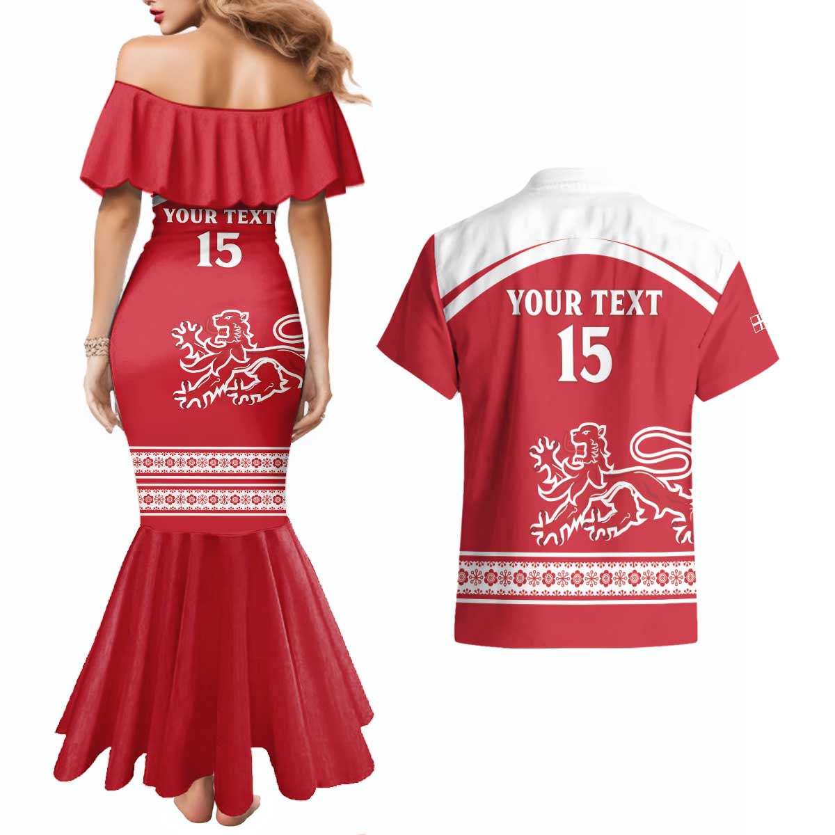 Custom Denmark Hockey Couples Matching Mermaid Dress and Hawaiian Shirt Come On Danish Lions