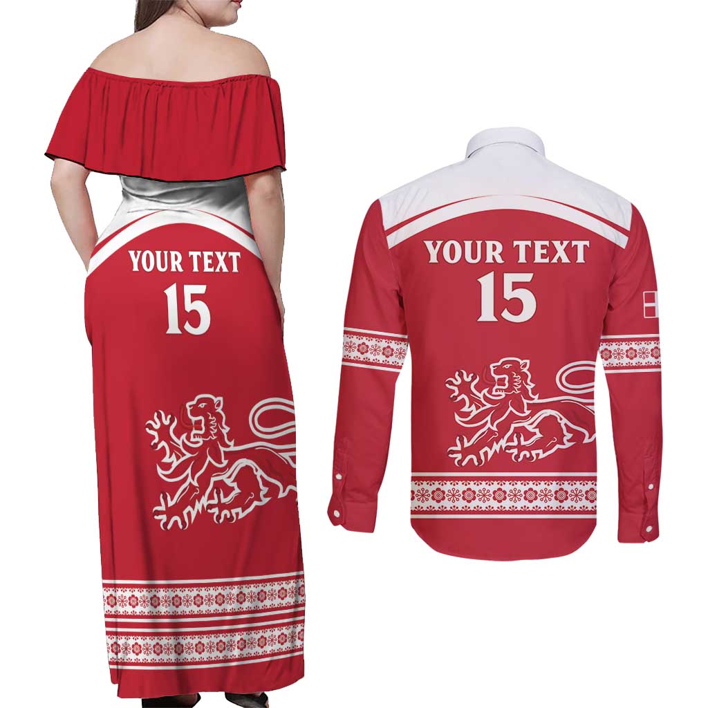 Custom Denmark Hockey Couples Matching Off Shoulder Maxi Dress and Long Sleeve Button Shirt Come On Danish Lions