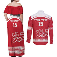 Custom Denmark Hockey Couples Matching Off Shoulder Maxi Dress and Long Sleeve Button Shirt Come On Danish Lions