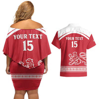Custom Denmark Hockey Couples Matching Off Shoulder Short Dress and Hawaiian Shirt Come On Danish Lions