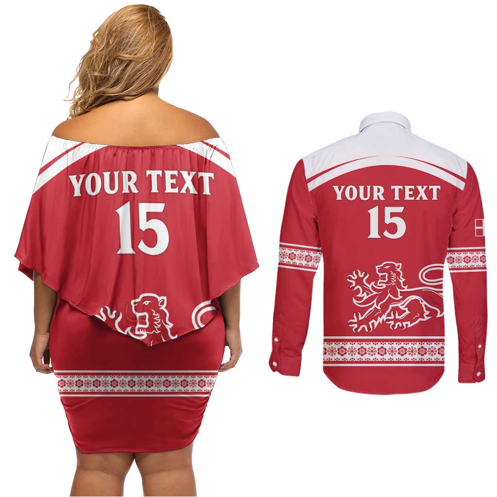 Custom Denmark Hockey Couples Matching Off Shoulder Short Dress and Long Sleeve Button Shirt Come On Danish Lions