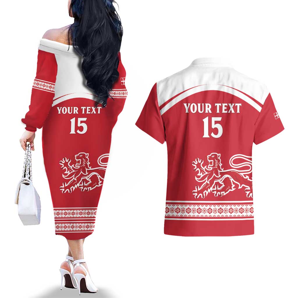Custom Denmark Hockey Couples Matching Off The Shoulder Long Sleeve Dress and Hawaiian Shirt Come On Danish Lions