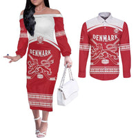 Custom Denmark Hockey Couples Matching Off The Shoulder Long Sleeve Dress and Long Sleeve Button Shirt Come On Danish Lions
