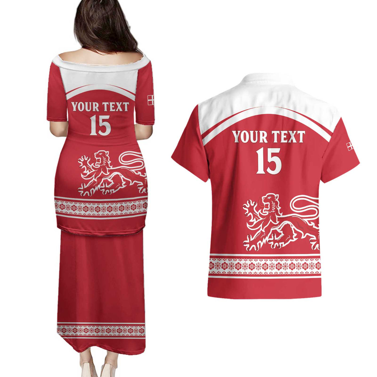 Custom Denmark Hockey Couples Matching Puletasi and Hawaiian Shirt Come On Danish Lions