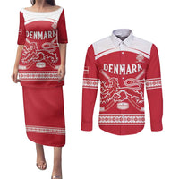 Custom Denmark Hockey Couples Matching Puletasi and Long Sleeve Button Shirt Come On Danish Lions