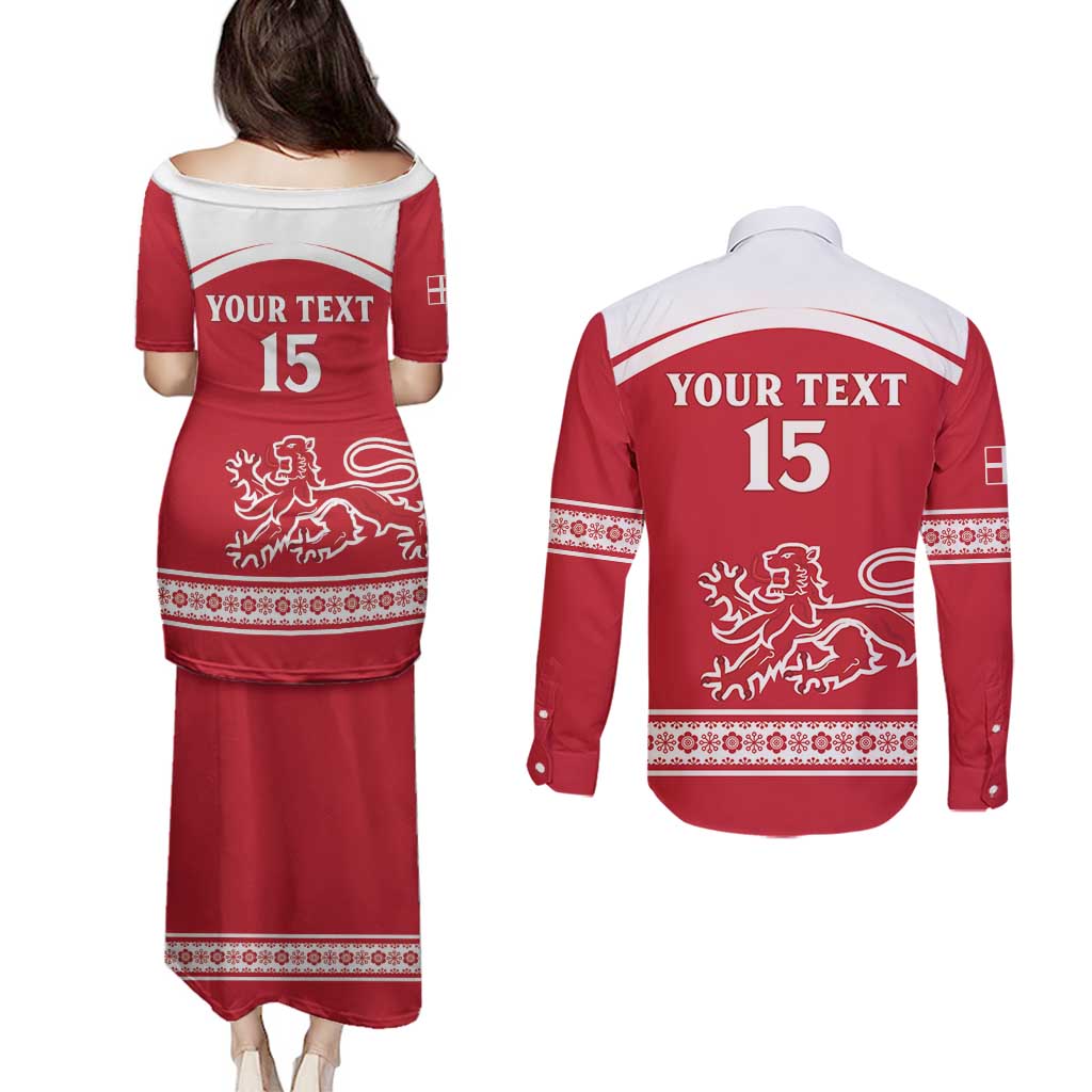 Custom Denmark Hockey Couples Matching Puletasi and Long Sleeve Button Shirt Come On Danish Lions
