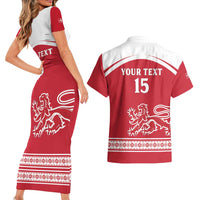 Custom Denmark Hockey Couples Matching Short Sleeve Bodycon Dress and Hawaiian Shirt Come On Danish Lions