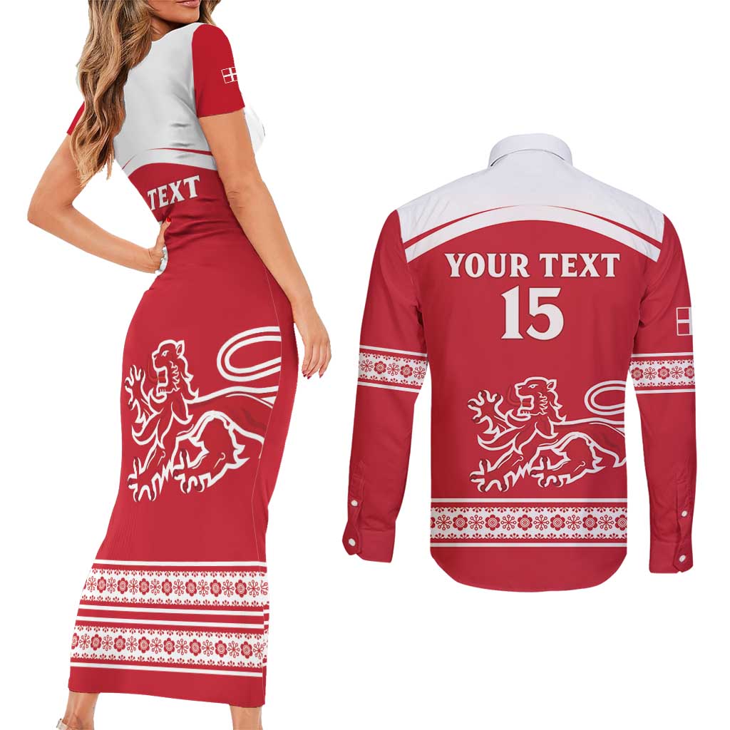 Custom Denmark Hockey Couples Matching Short Sleeve Bodycon Dress and Long Sleeve Button Shirt Come On Danish Lions