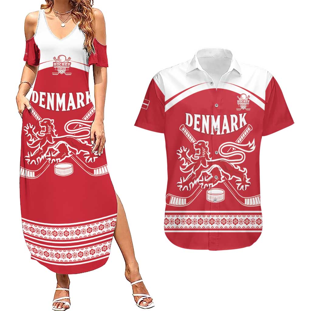 Custom Denmark Hockey Couples Matching Summer Maxi Dress and Hawaiian Shirt Come On Danish Lions