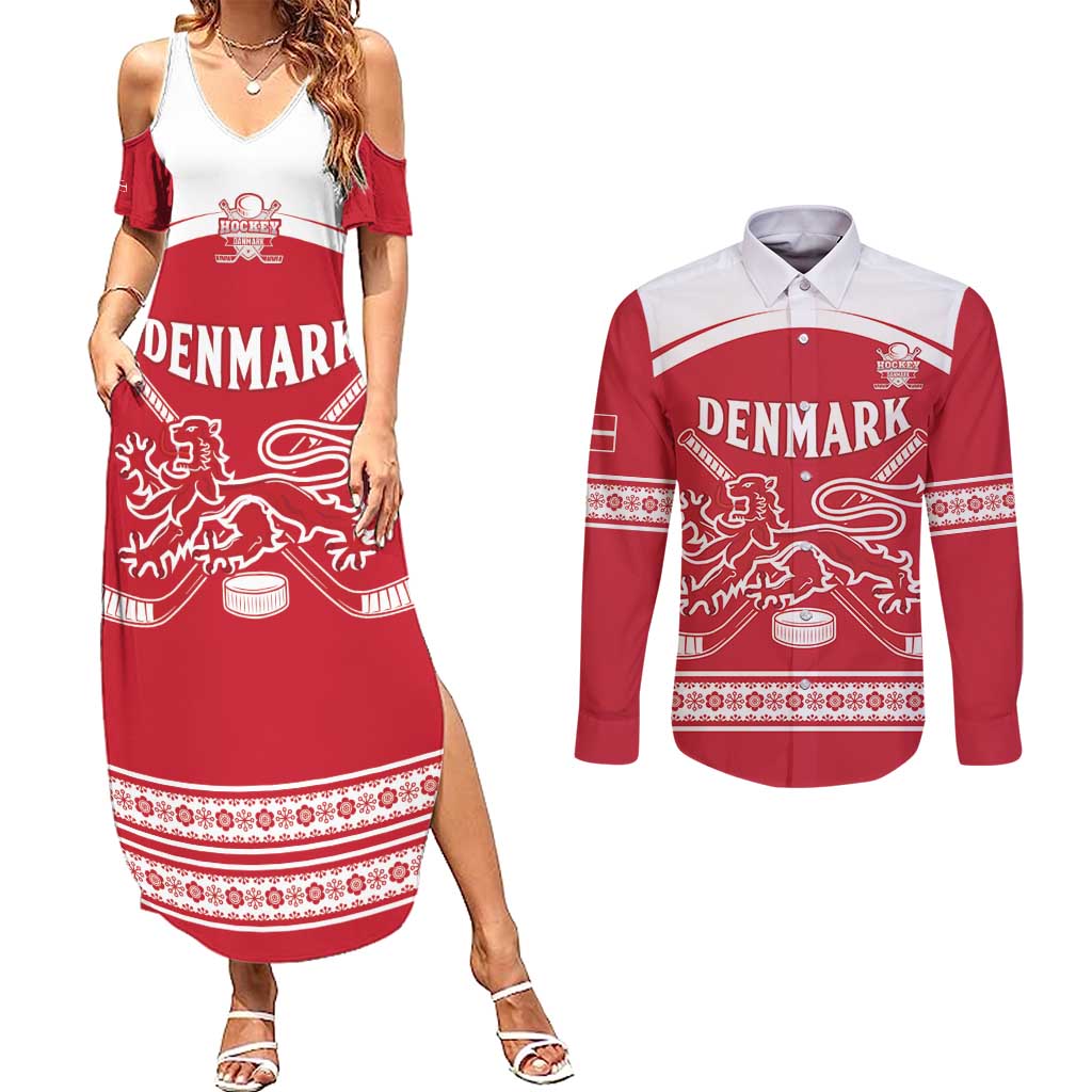 Custom Denmark Hockey Couples Matching Summer Maxi Dress and Long Sleeve Button Shirt Come On Danish Lions