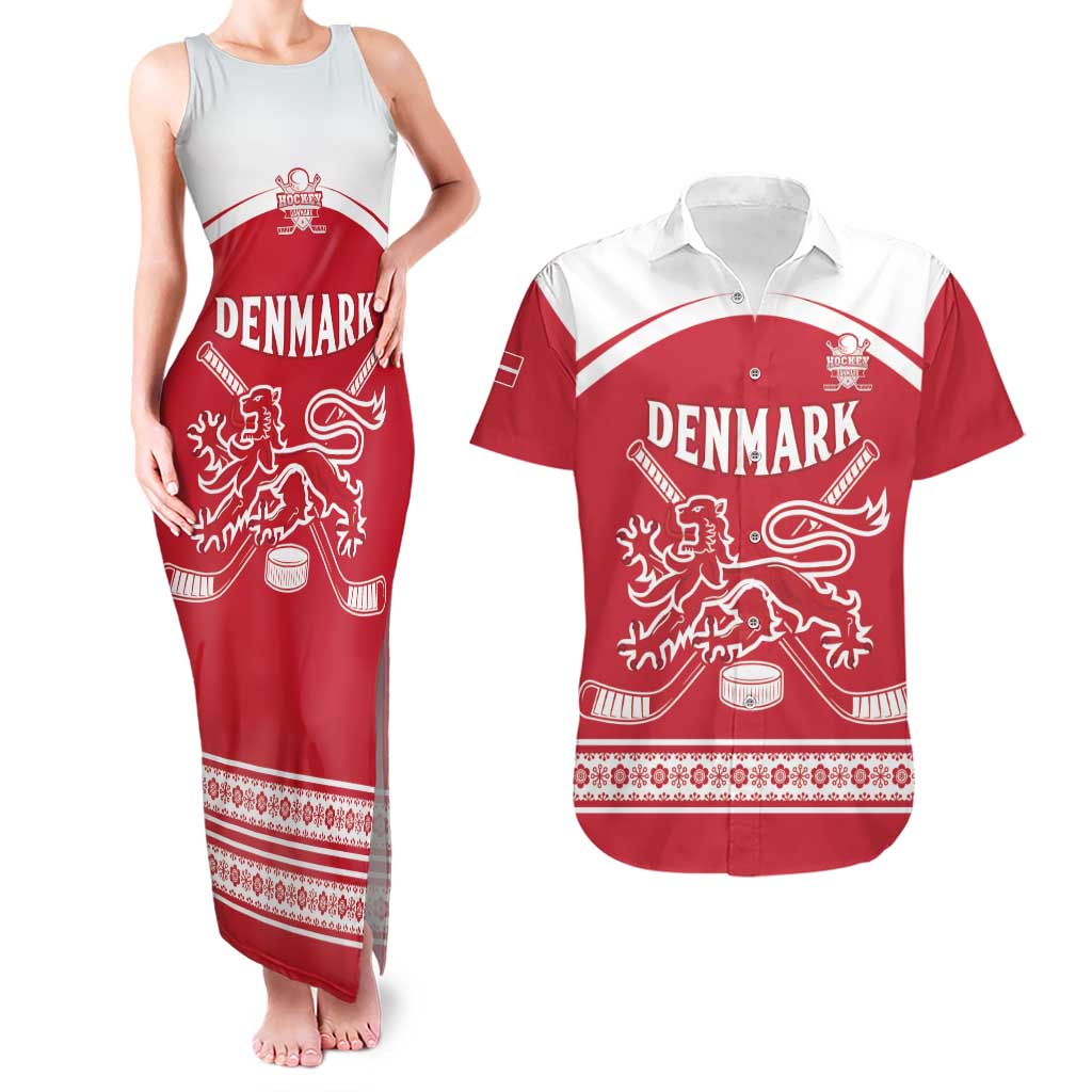 Custom Denmark Hockey Couples Matching Tank Maxi Dress and Hawaiian Shirt Come On Danish Lions