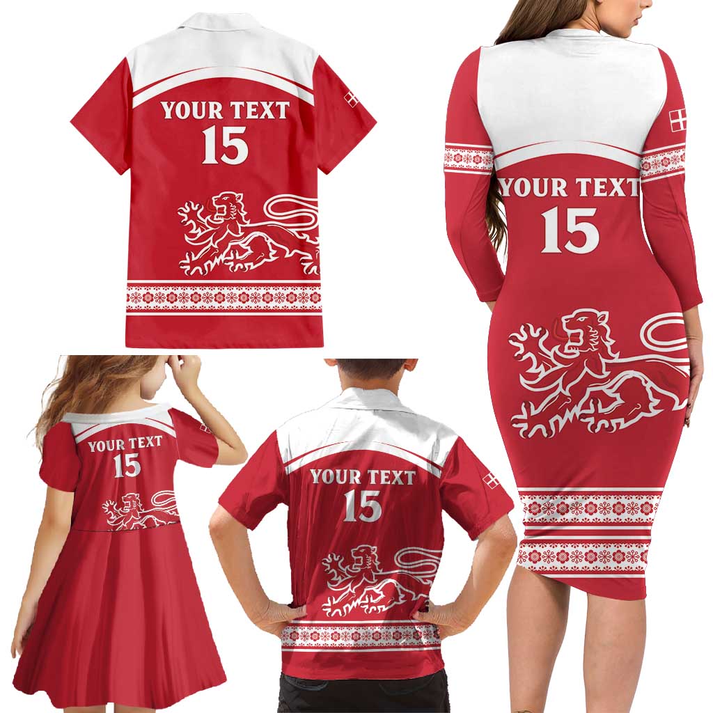 Custom Denmark Hockey Family Matching Long Sleeve Bodycon Dress and Hawaiian Shirt Come On Danish Lions