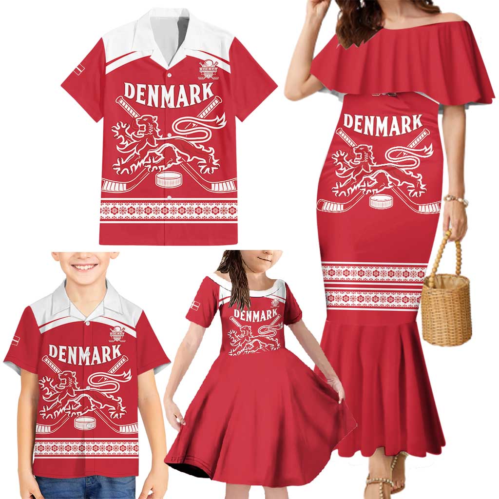 Custom Denmark Hockey Family Matching Mermaid Dress and Hawaiian Shirt Come On Danish Lions