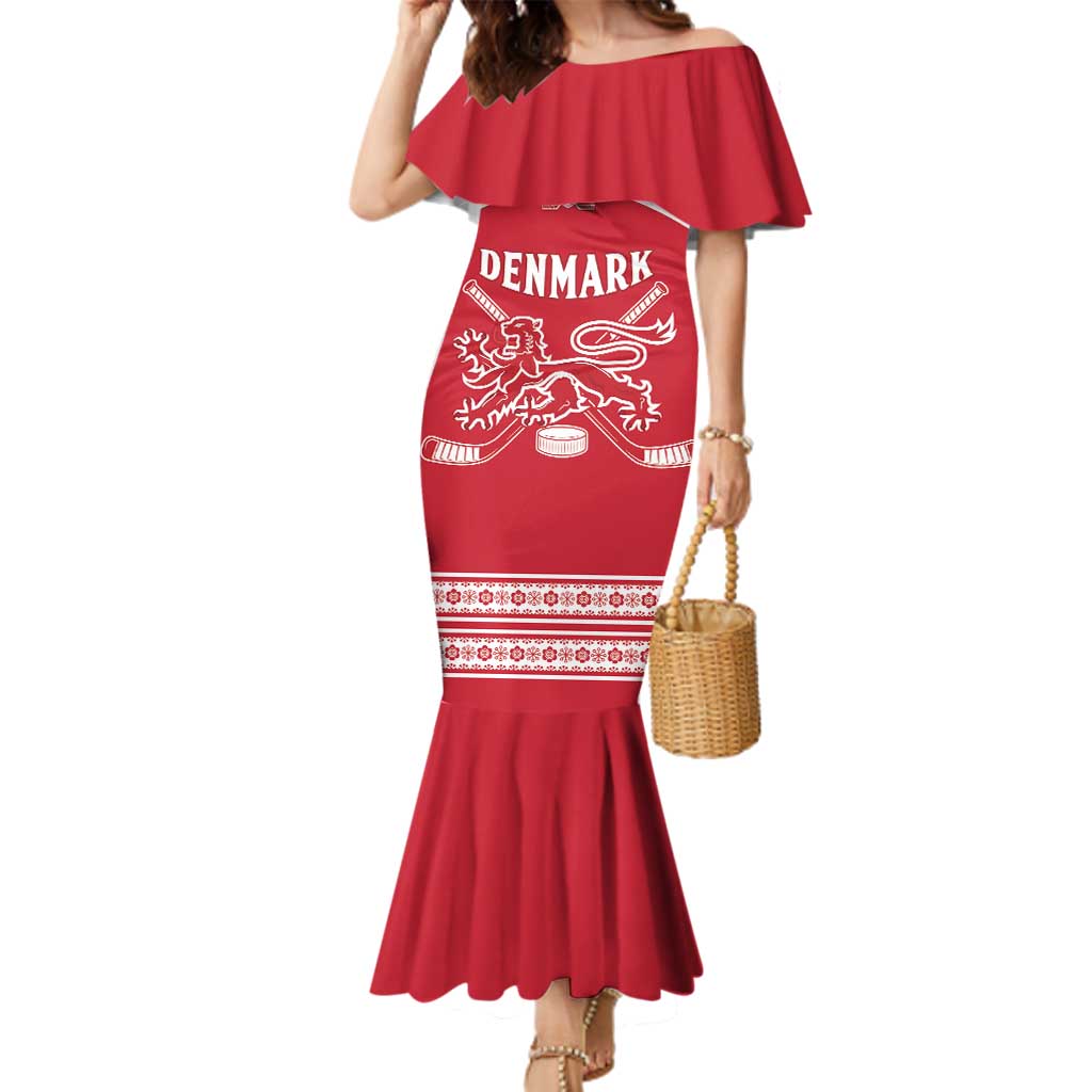 Custom Denmark Hockey Family Matching Mermaid Dress and Hawaiian Shirt Come On Danish Lions