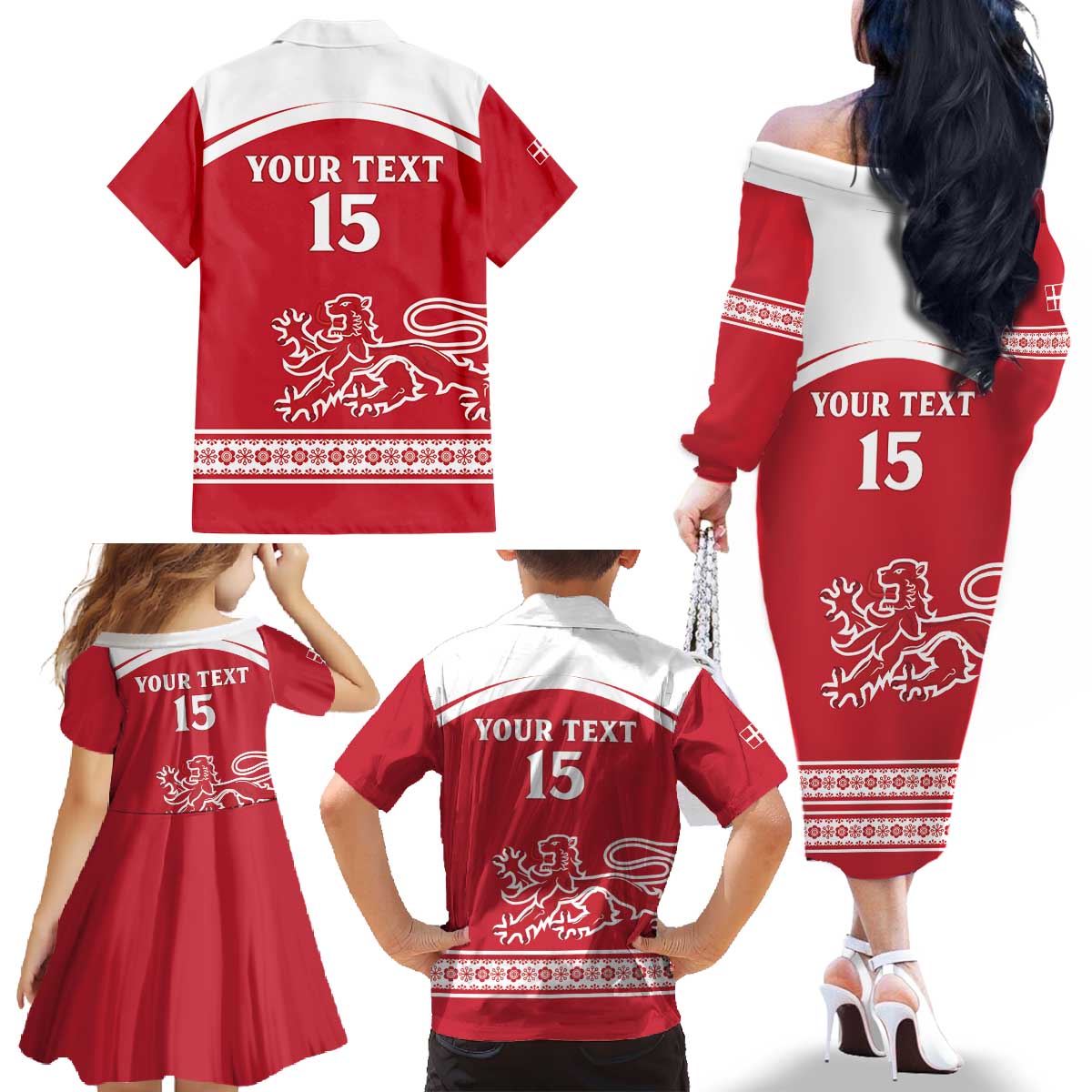 Custom Denmark Hockey Family Matching Off The Shoulder Long Sleeve Dress and Hawaiian Shirt Come On Danish Lions
