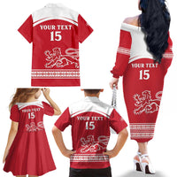 Custom Denmark Hockey Family Matching Off The Shoulder Long Sleeve Dress and Hawaiian Shirt Come On Danish Lions