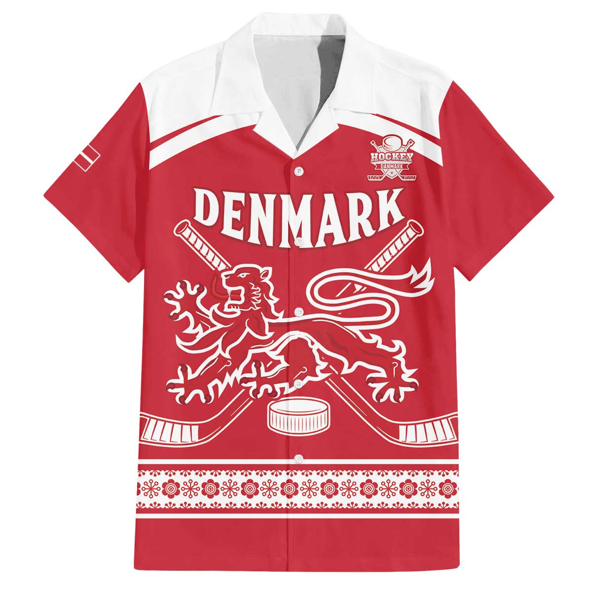 Custom Denmark Hockey Family Matching Off The Shoulder Long Sleeve Dress and Hawaiian Shirt Come On Danish Lions