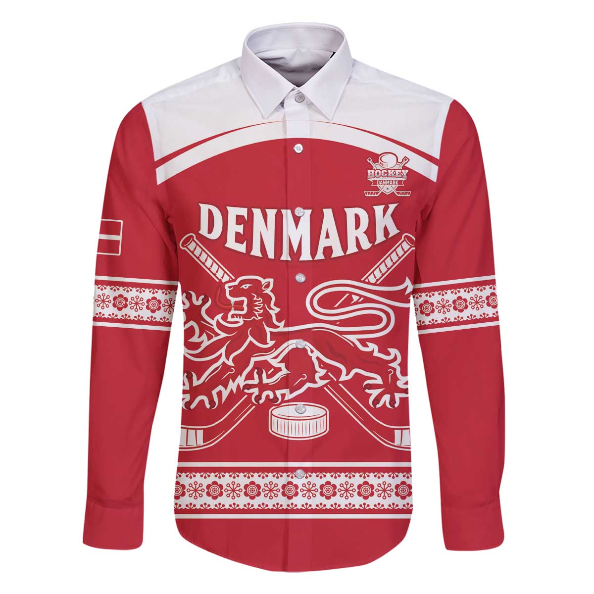 Custom Denmark Hockey Family Matching Off The Shoulder Long Sleeve Dress and Hawaiian Shirt Come On Danish Lions