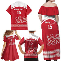 Custom Denmark Hockey Family Matching Off Shoulder Maxi Dress and Hawaiian Shirt Come On Danish Lions