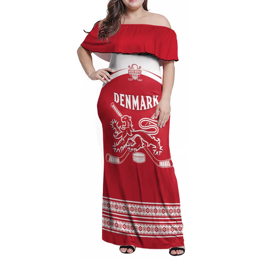 Custom Denmark Hockey Family Matching Off Shoulder Maxi Dress and Hawaiian Shirt Come On Danish Lions