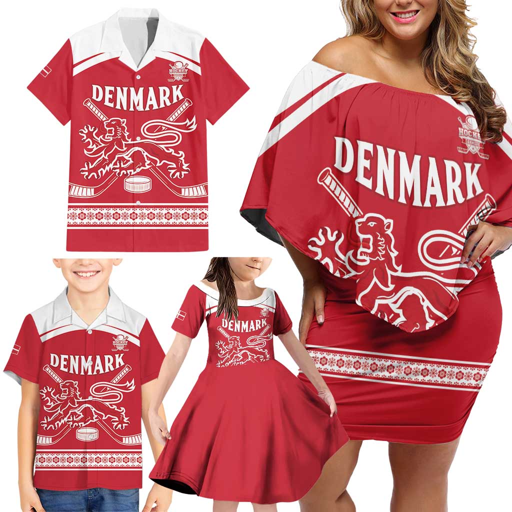 Custom Denmark Hockey Family Matching Off Shoulder Short Dress and Hawaiian Shirt Come On Danish Lions